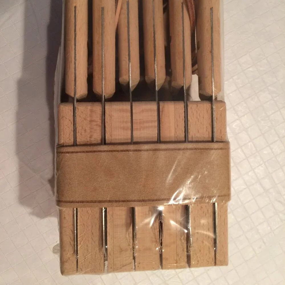 Thiers DUROL France Set of 12 Piece Steak Forks and Knives leather in Wood Block